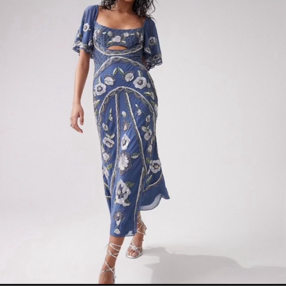 NWT ASOS, Beaded blue dress